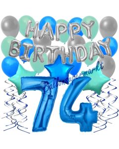 74. Geburtstag Dekorations-Set mit Ballons Happy Birthday Blue, 34 Teile