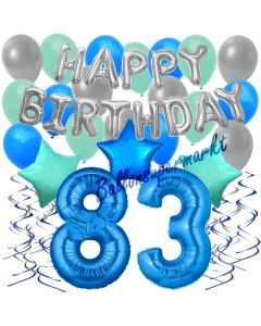 83. Geburtstag Dekorations-Set mit Ballons Happy Birthday Blue, 34 Teile