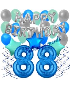 88. Geburtstag Dekorations-Set mit Ballons Happy Birthday Blue, 34 Teile