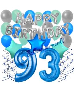 93. Geburtstag Dekorations-Set mit Ballons Happy Birthday Blue, 34 Teile