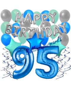 95. Geburtstag Dekorations-Set mit Ballons Happy Birthday Blue, 34 Teile