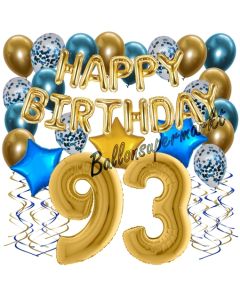 Dekorations-Set mit Ballons zum 93. Geburtstag, Happy Birthday Chrome Blue & Gold, 34 Teile