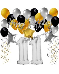 11. Geburtstag Dekorations-Set mit Ballons Happy Birthday Glamour, 34 Teile