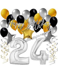 24. Geburtstag Dekorations-Set mit Ballons Happy Birthday Glamour, 34 Teile