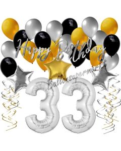 33. Geburtstag Dekorations-Set mit Ballons Happy Birthday Glamour, 34 Teile