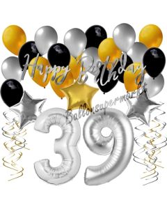 39. Geburtstag Dekorations-Set mit Ballons Happy Birthday Glamour, 34 Teile