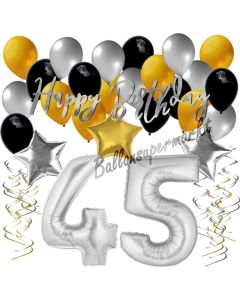 45. Geburtstag Dekorations-Set mit Ballons Happy Birthday Glamour, 34 Teile