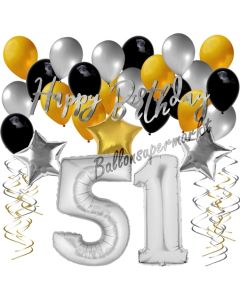 51. Geburtstag Dekorations-Set mit Ballons Happy Birthday Glamour, 34 Teile