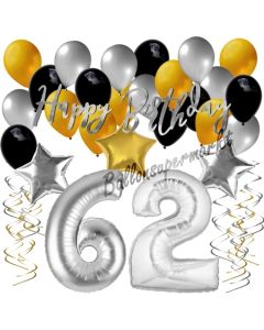 62. Geburtstag Dekorations-Set mit Ballons Happy Birthday Glamour, 34 Teile