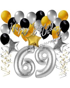 69. Geburtstag Dekorations-Set mit Ballons Happy Birthday Glamour, 34 Teile