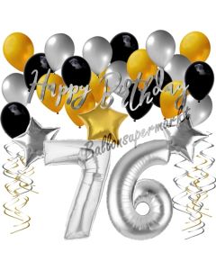 76. Geburtstag Dekorations-Set mit Ballons Happy Birthday Glamour, 34 Teile