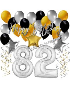 82. Geburtstag Dekorations-Set mit Ballons Happy Birthday Glamour, 34 Teile