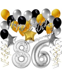 86. Geburtstag Dekorations-Set mit Ballons Happy Birthday Glamour, 34 Teile