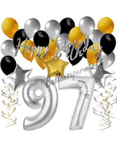 97. Geburtstag Dekorations-Set mit Ballons Happy Birthday Glamour, 34 Teile