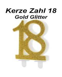 Kerze Gold Glitter, Zahl 18