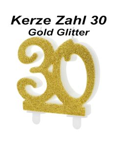 Kerze Gold Glitter, Zahl 30