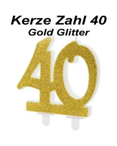 Kerze Gold Glitter, Zahl 40