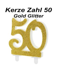 Kerze Gold Glitter, Zahl 50