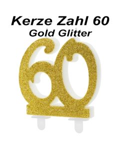 Kerze Gold Glitter, Zahl 60