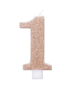 Kerze Rose Gold Glitter, Zahl 1