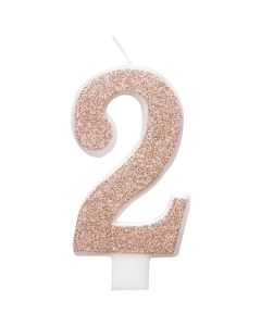 Kerze Rose Gold Glitter, Zahl 2