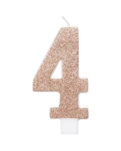 Kerze Rose Gold Glitter, Zahl 4