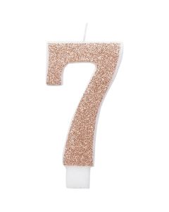 Kerze Rose Gold Glitter, Zahl 7