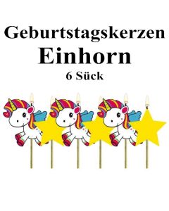 Geburtstagskerzen Einhorn, 6 Stück