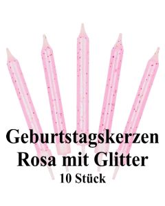 Geburtstagskerzen in Rosa mit buntem Glitzer