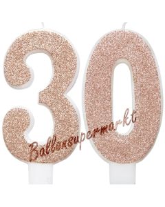 Kerzen Roségold Glitter Zahl 30