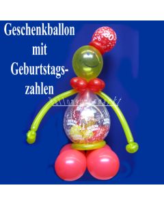 Geschenkballon zum Geburtstag mit Geburtstagszahlen, Ballonfigur, Ballondekoration