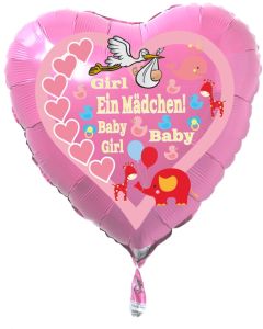 Herzluftballon Rosa aus Folie mit Helium zu Geburt und Taufe, Baby Party: Girl - Baby Girl - Ein Mädchen!