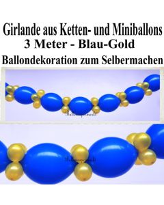 Ballongirlande zum Selbermachen - Kettenballons und Miniballons Blau-Gold, 3 Meter