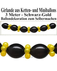 Ballongirlande zum Selbermachen - Kettenballons und Miniballons Schwarz-Gold, 3 Meter