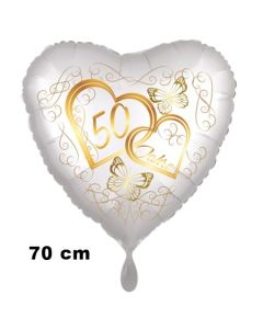 Großer Herzluftballon aus Folie, Satin de Luxe, weiß, Goldene Hochzeit, 50 Jahre
