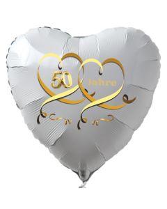 Weißer Herzballon aus Folie, 50 mit Herzen in Gold, inklusive Ballongas Helium, Dekoration Goldene Hochzeit