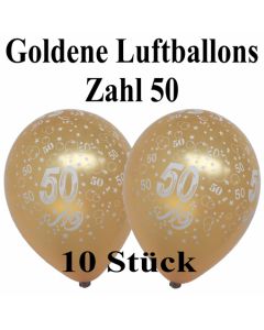 Goldene Luftballons Zahl 50, 10 Stück