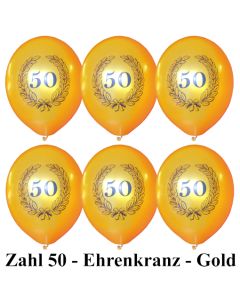 Goldene Luftballons Zahl 50 im Lorbeerkranz