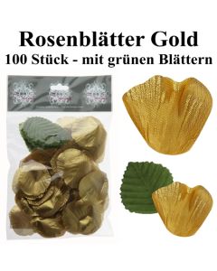 Goldene Rosenblätter mit grünen Blättern