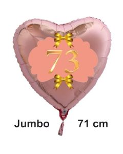 Großer Herzluftballon aus Folie, Rosegold, zum 73. Geburtstag, Rosa-Gold