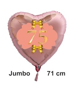 Großer Herzluftballon aus Folie, Rosegold, zum 75. Geburtstag, Rosa-Gold