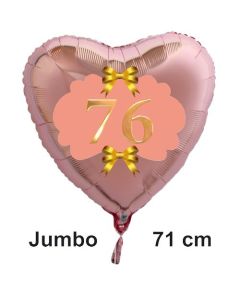 Großer Herzluftballon aus Folie, Rosegold, zum 76. Geburtstag, Rosa-Gold