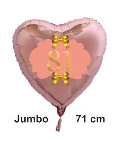 Großer Herzluftballon aus Folie, Rosegold, zum 81. Geburtstag, Rosa-Gold