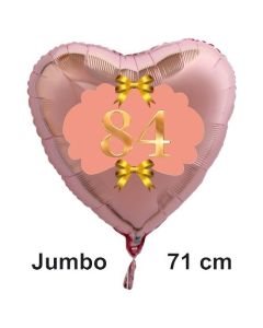 Großer Herzluftballon aus Folie, Rosegold, zum 84. Geburtstag, Rosa-Gold