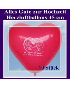 Große 45 cm Herzluftballons in Rot, Alles Gute zur Hochzeit, 10 Stück