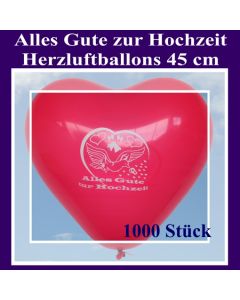 Große 45 cm Herzluftballons in Rot, Alles Gute zur Hochzeit, 1000 Stück