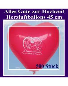 Große 45 cm Herzluftballons in Rot, Alles Gute zur Hochzeit, 500 Stück