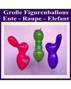 Große Figurenballons, 3er Sortiment, Ente, Raupe und Elefant