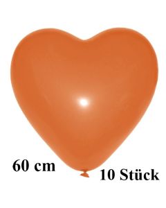 Große Herzluftballons, orange, 60 cm, 10 Stück