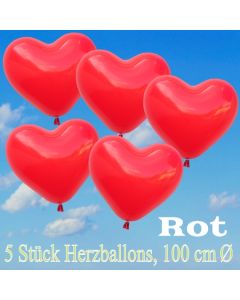 Große Herzluftballons, 100 cm, Rot, 5 Stück